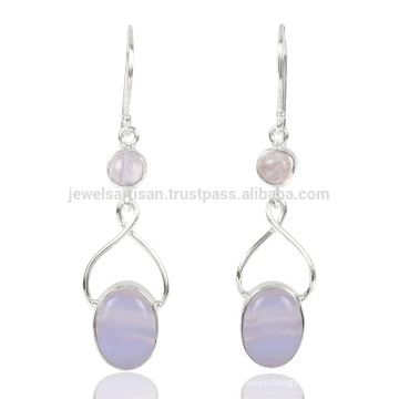 Blue Lace Agate And Rainbow Moonstone Gemstone 925 Sterling Sliver Drop Earring Jewelry